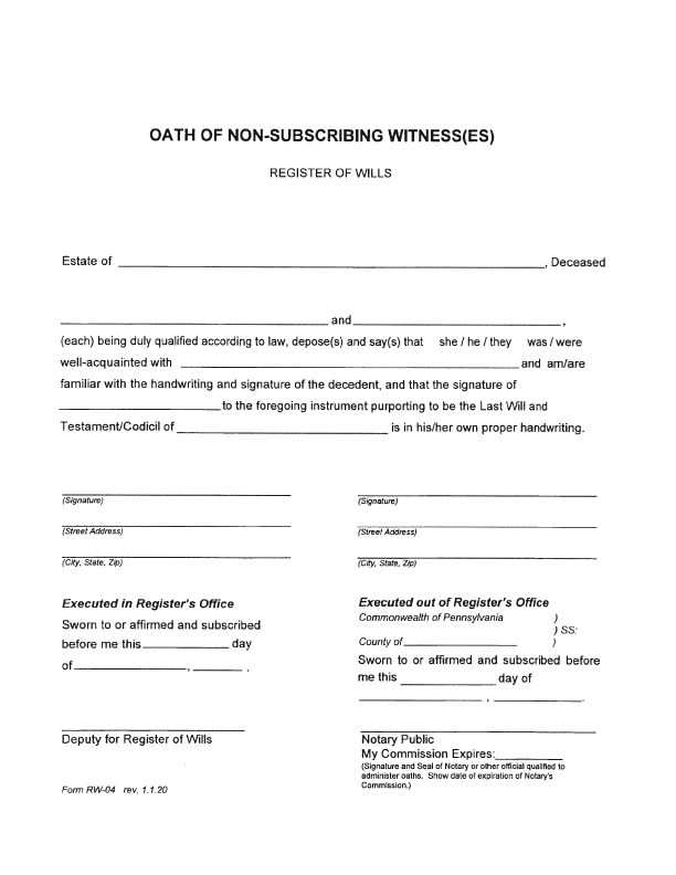 OATH OF NON-SUBSCRIBING WITNESS(ES)
