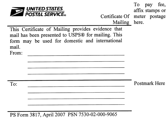 Certificate of Mailing